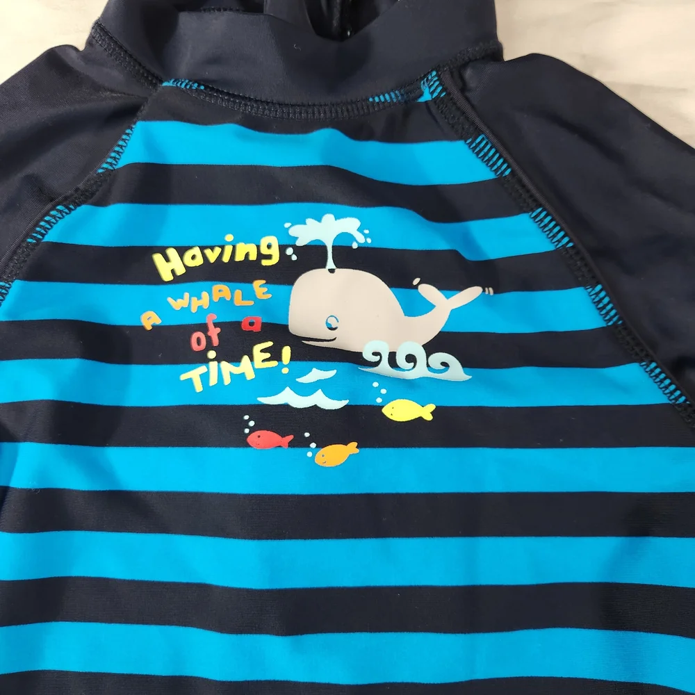 Blue & Navy Bonverano‎ Striped Kids Rash Guard Swimsuit 4T